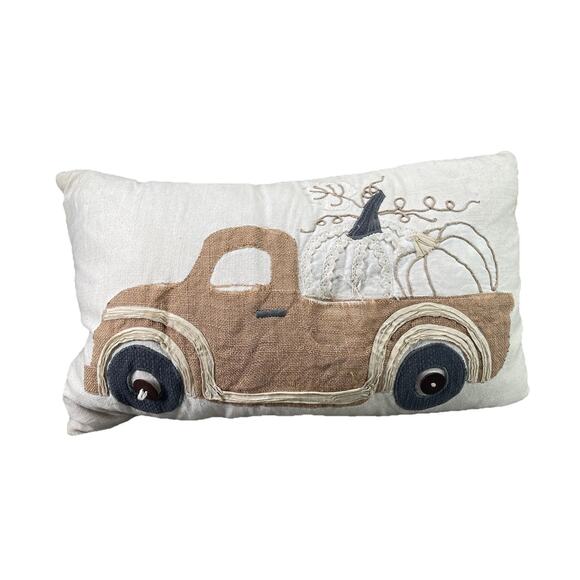 Pillow Fall Pumpkin Truck Embroidered Home Decor Pillow Zippered Thanksgiving - Picture 1 of 12